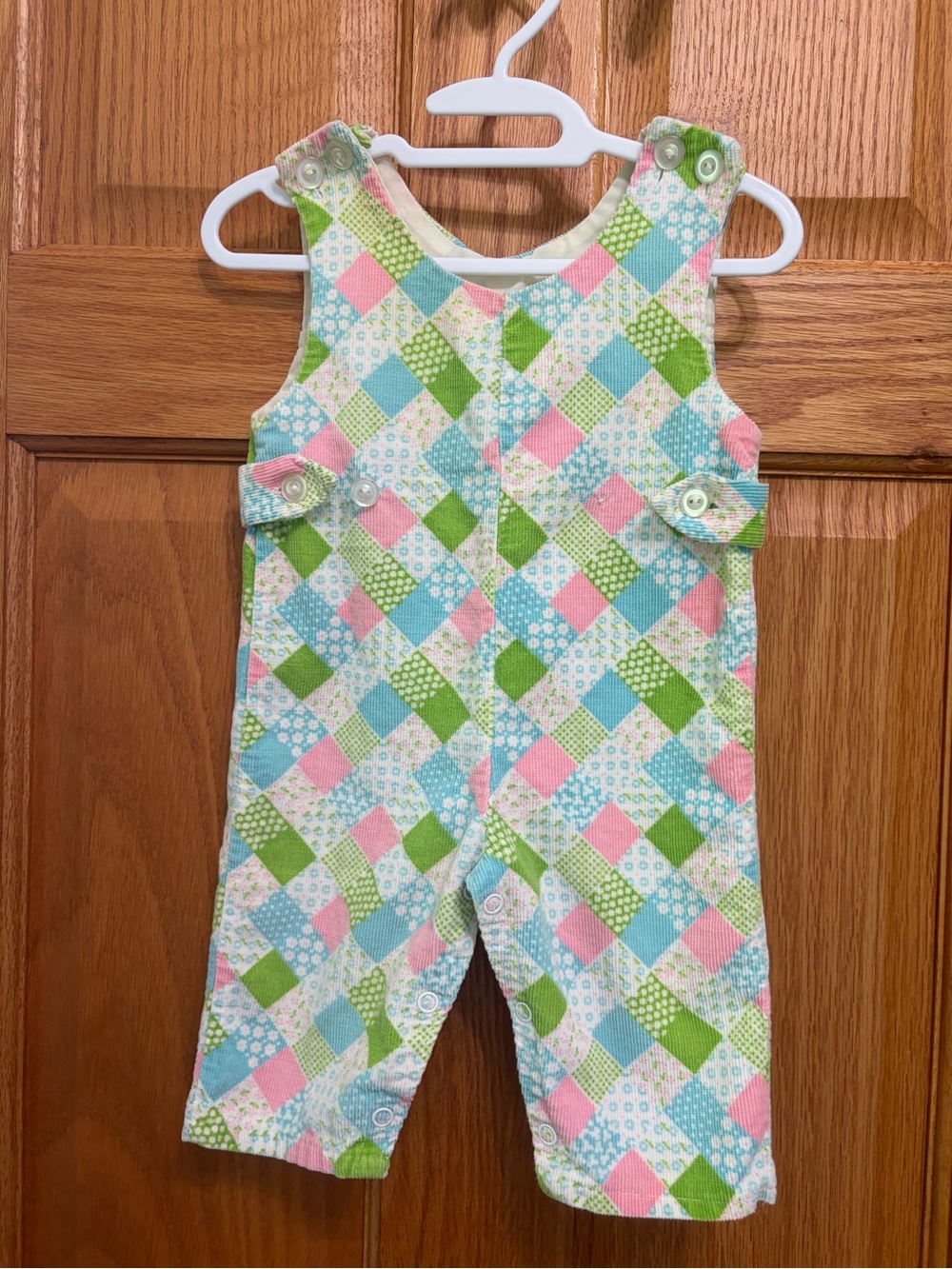 Vintage 80s Kmart Pastel Patchwork Corduroy Romper 9 month